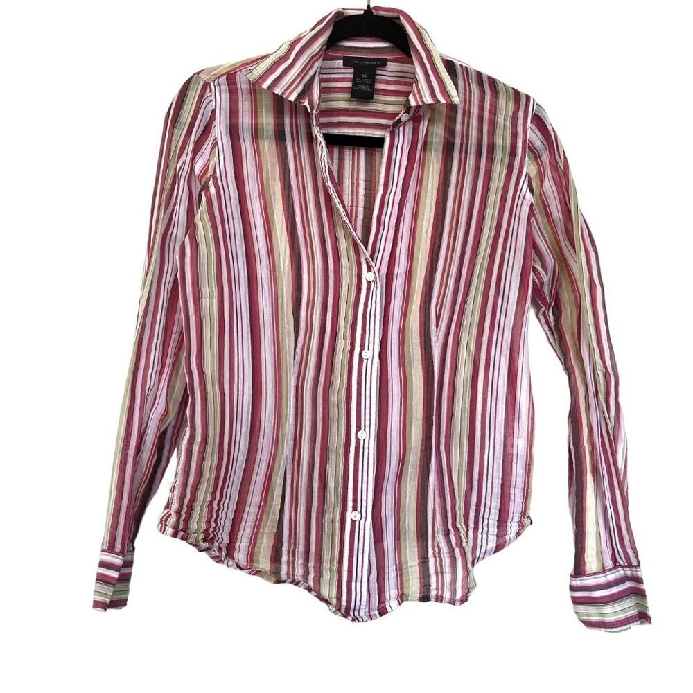 The Limited Long Sleeve Striped Sheer Button Down Top M